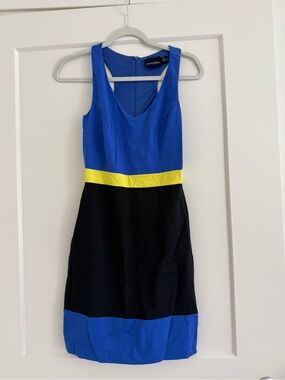 Cynthia Rowley Blue, Black & Yellow Colorblock Midi Dress